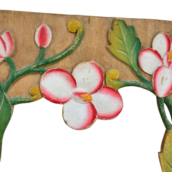 Vintage Tropical Bird & Flowers Wood Frame 11 3/4" x 20" - Picture 7 of 12